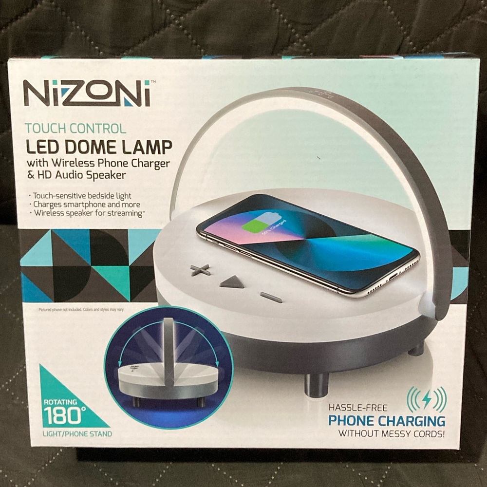 NEW-Nizoni touch control LED dome lamp, wireless phone charger and audio speaker